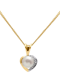 E.W Adams 9ct Gold Diamond and Freshwater Pearl Heart Pendant Necklace