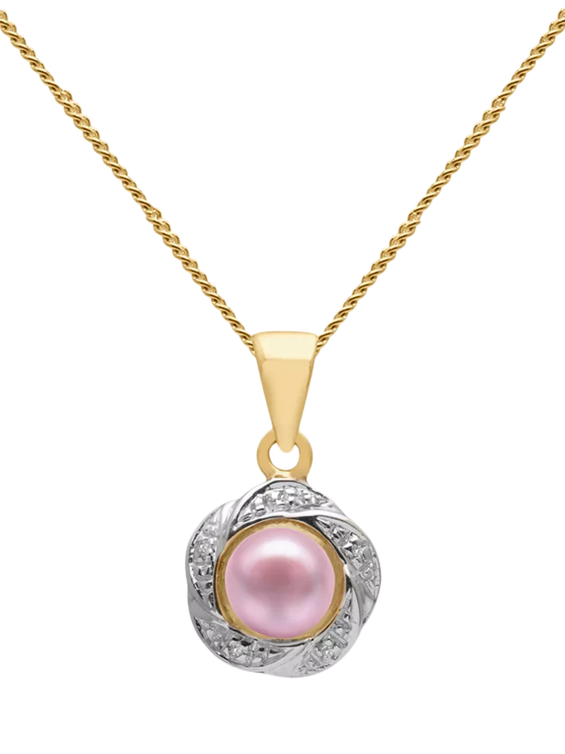 E.W Adams 9ct gold diamond pearl flower pendant, imported from the UK