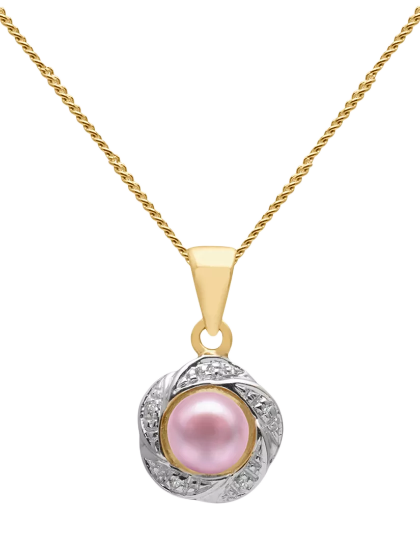 E.W Adams 9ct gold diamond pearl flower pendant, imported from the UK