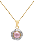 E.W Adams 9ct gold diamond pearl flower pendant, imported from the UK
