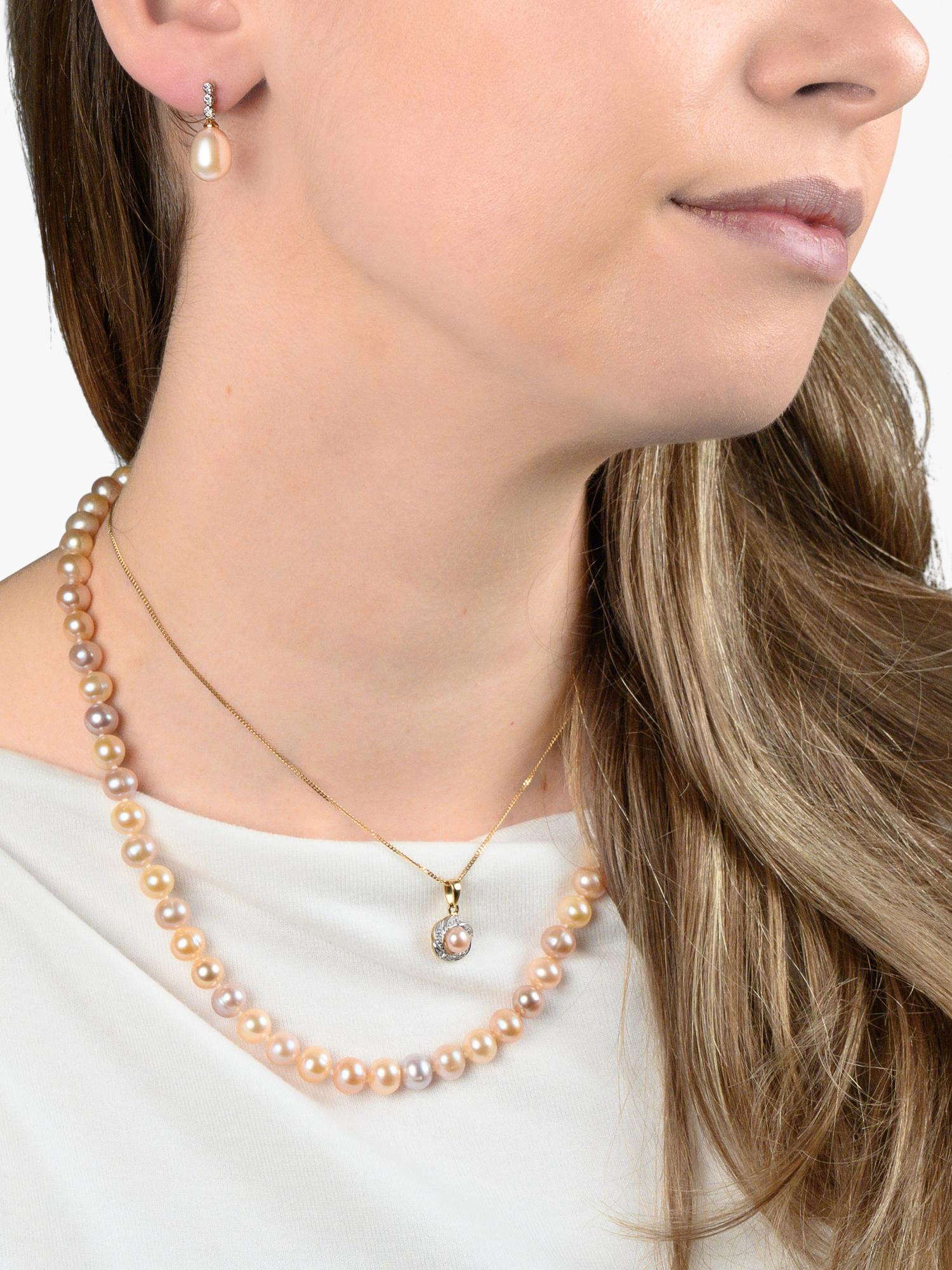 E.W Adams 9ct gold diamond pearl flower pendant, imported from the UK