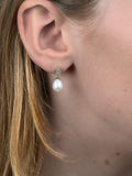 E W Adams 9ct gold pearl diamond drop earrings (British brand)