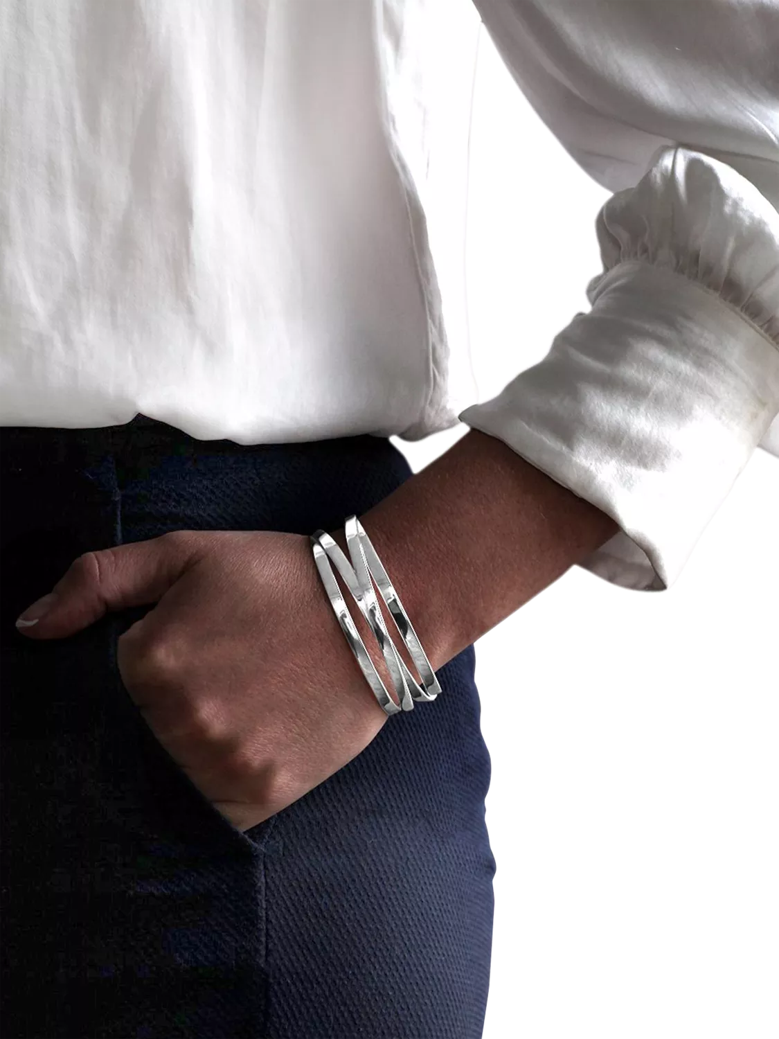 Nina B flat 4 strand open bangle sterling silver - British product