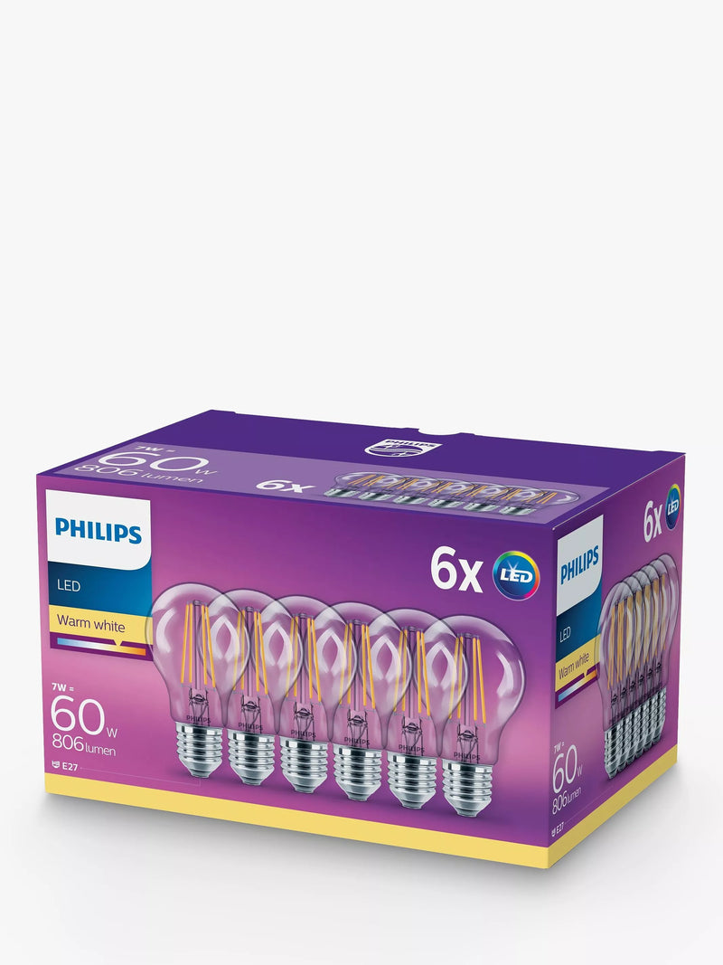 Philips 7W ES LED bulbs warm white pack of 6, UK version