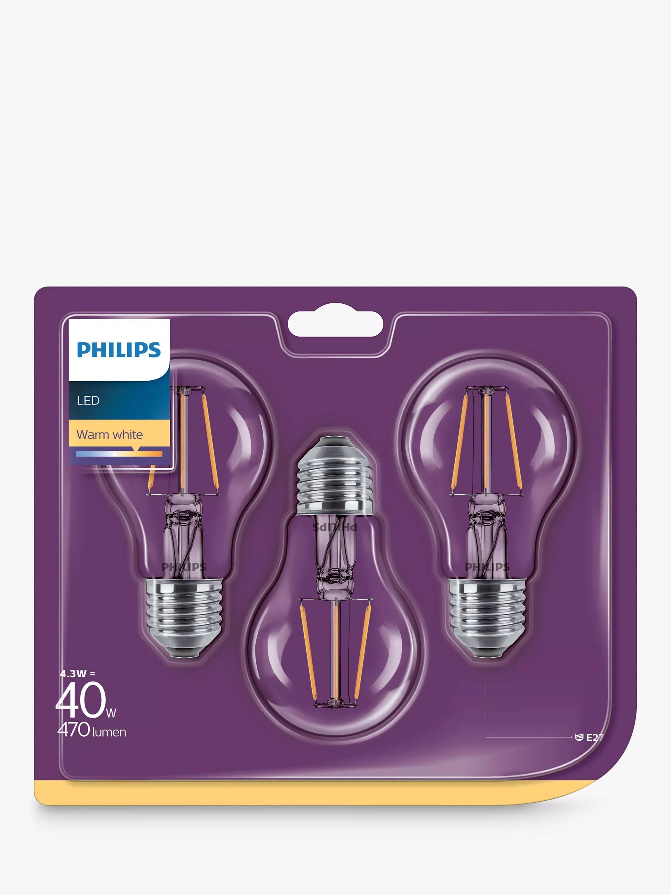 Philips 4.3W LED filament bulbs clear pack of 3, imported from the UK