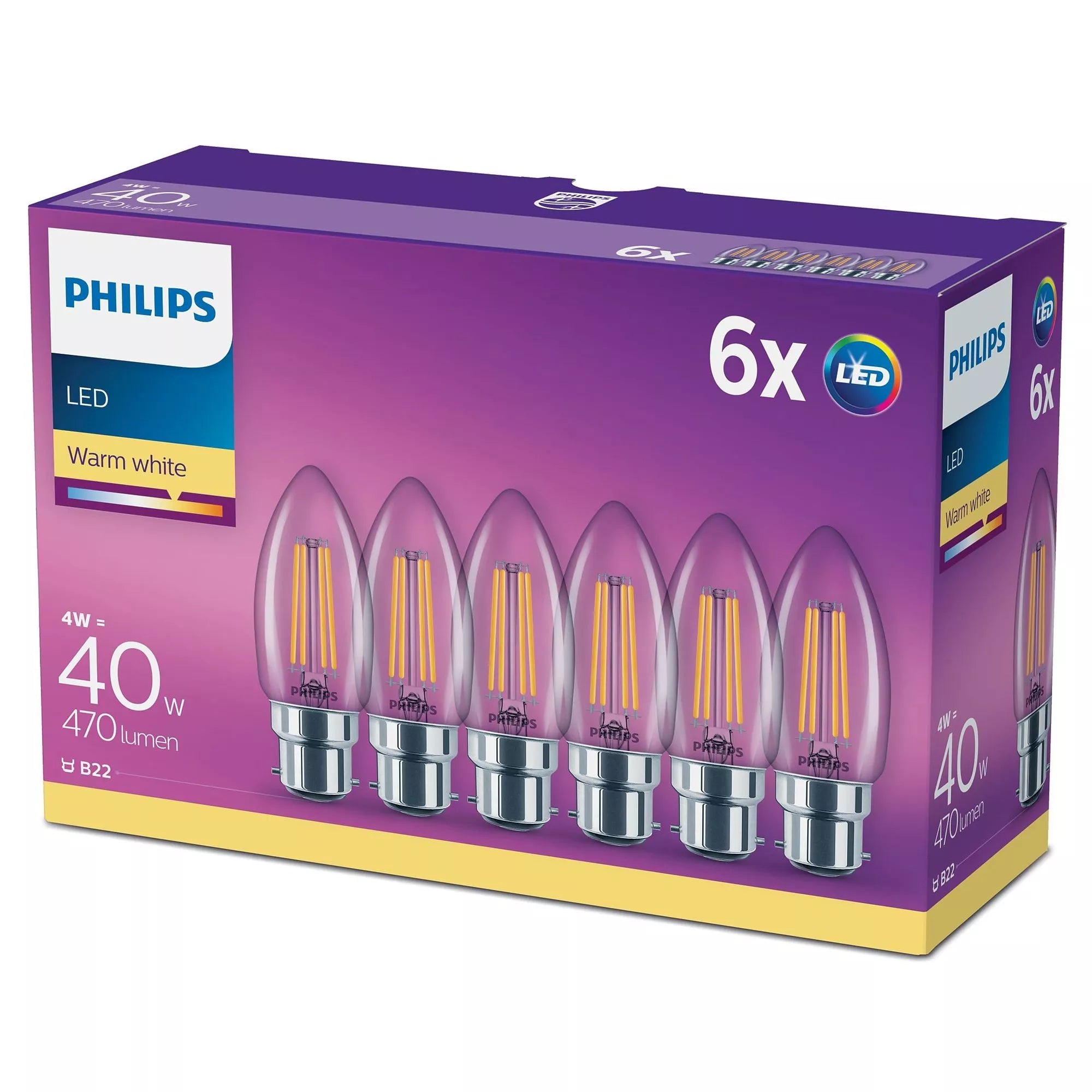 Philips 4W LED candle bulbs pack of 6 - British product
