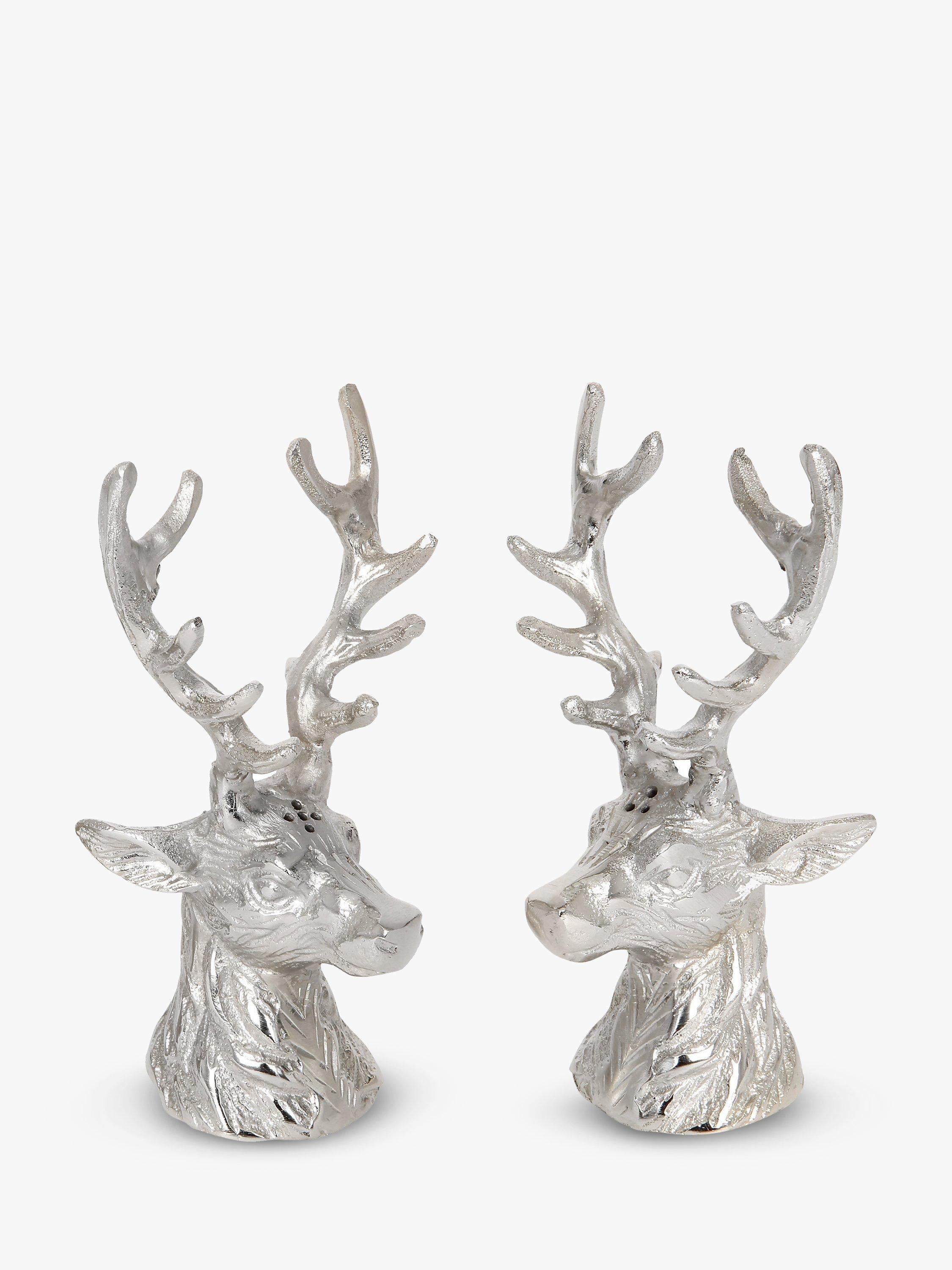 Ornamental Stag Head Nickel-Plated Salt and Pepper Shakers Set