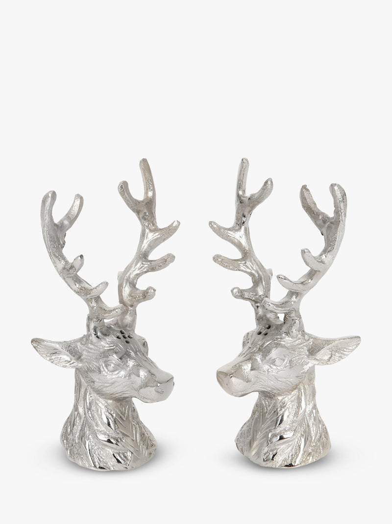 Ornamental Stag Head Nickel-Plated Salt and Pepper Shakers Set