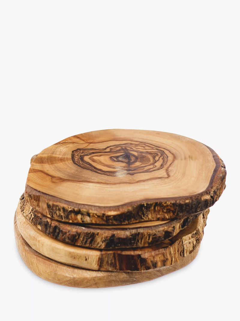 Selbrae House round olive wood coasters set of 4 natural (British brand)