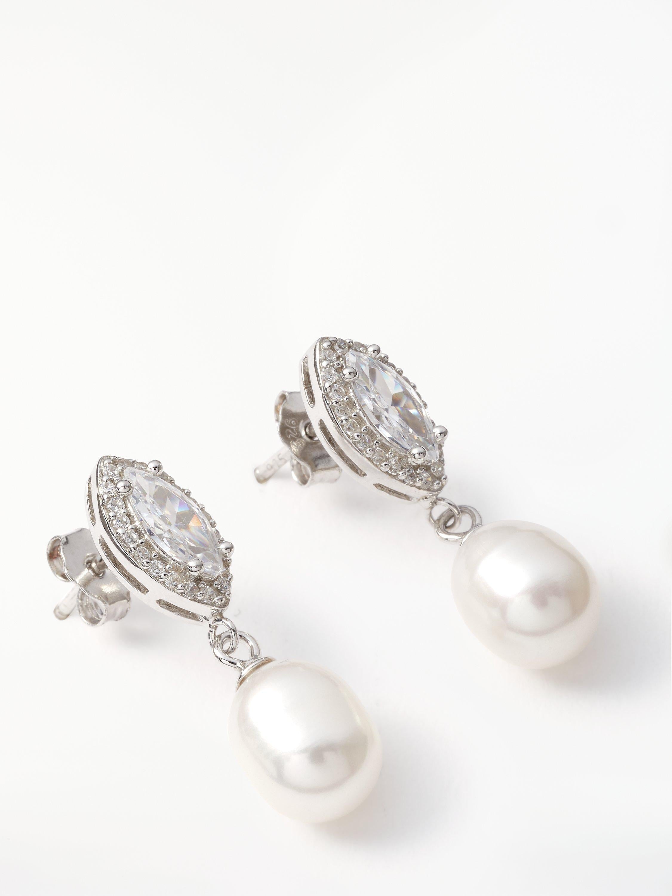Lido freshwater pearl cubic zirconia drop earrings H2.5x0.5cm imported from the UK