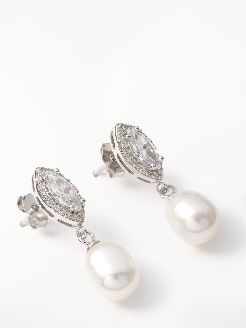 Lido freshwater pearl cubic zirconia drop earrings H2.5x0.5cm imported from the UK