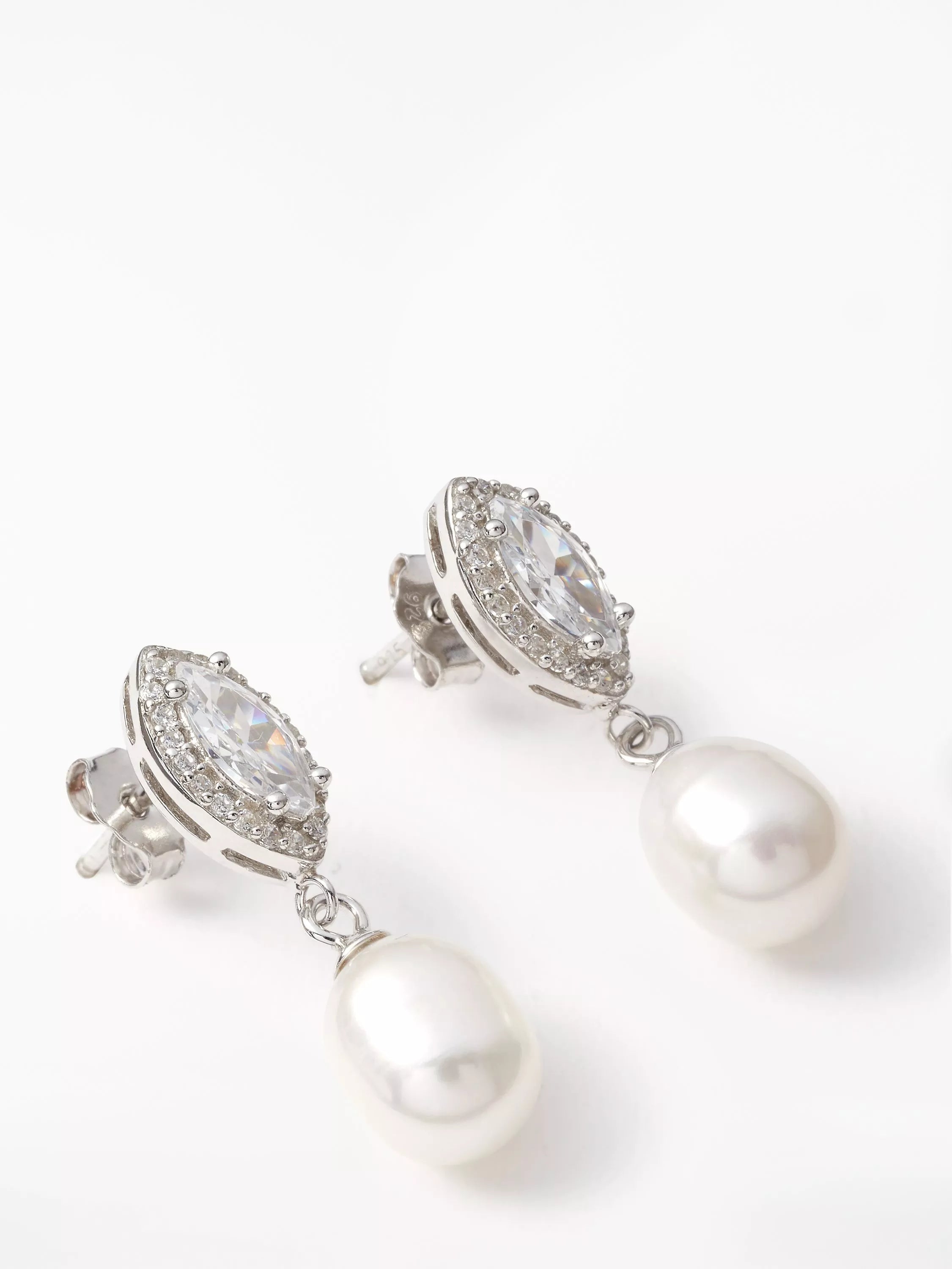 Lido freshwater pearl cubic zirconia drop earrings H2.5x0.5cm imported from the UK