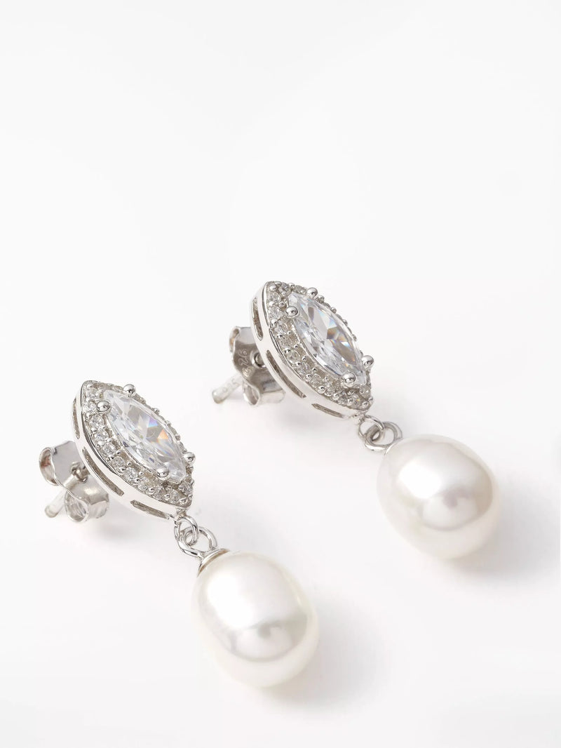Lido freshwater pearl cubic zirconia drop earrings H2.5x0.5cm imported from the UK