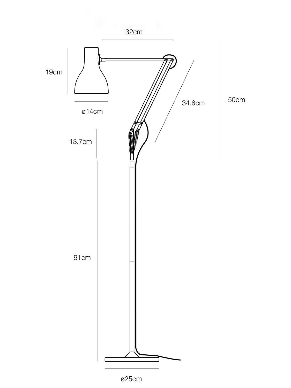 Anglepoise Type 75 floor lamp 141cm height - British product