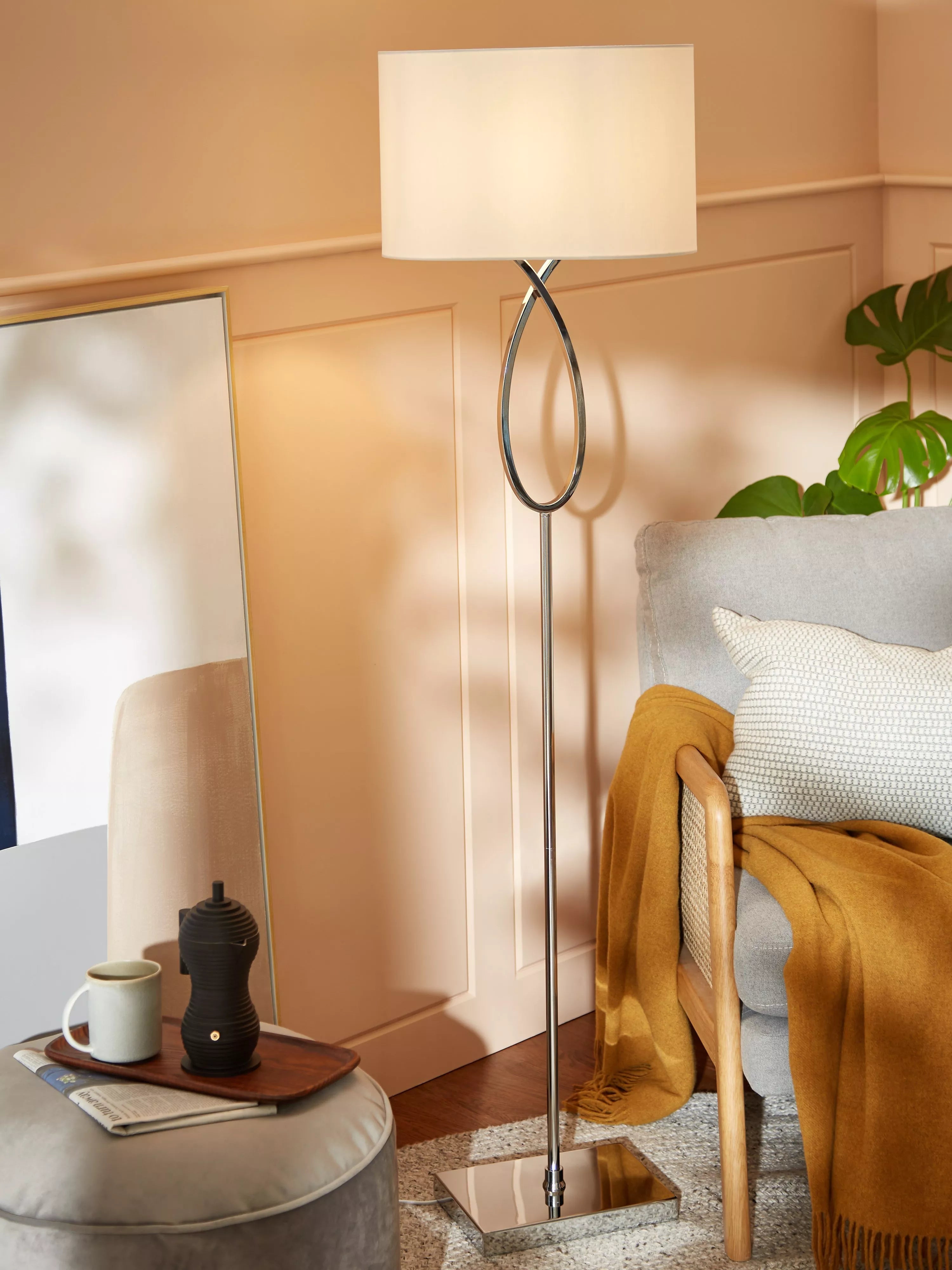 John Lewis Tom floor lamp chrome finish, imported from the UK