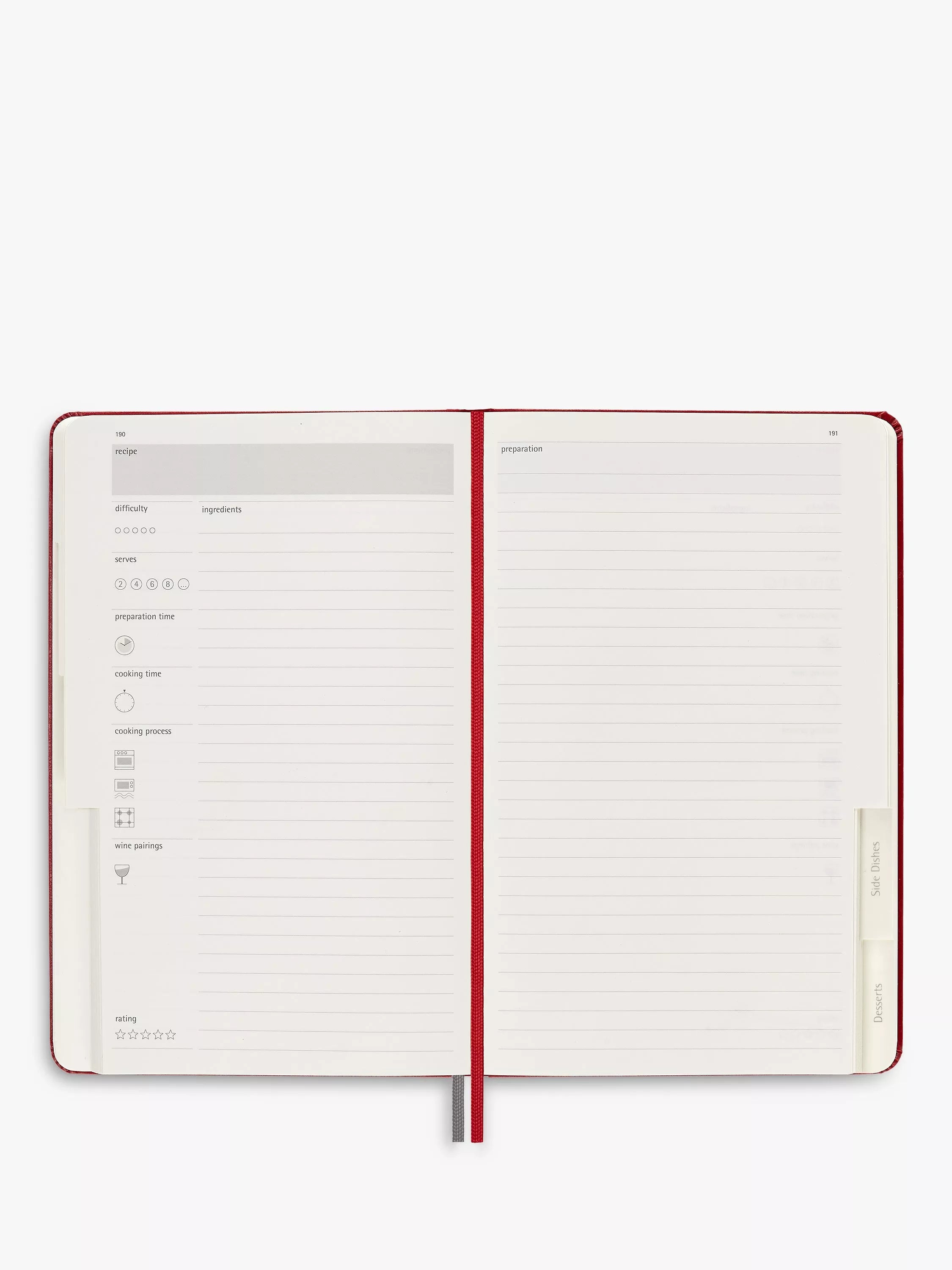 Moleskine Passion Recipe Journal with themed sections, imported from the UK