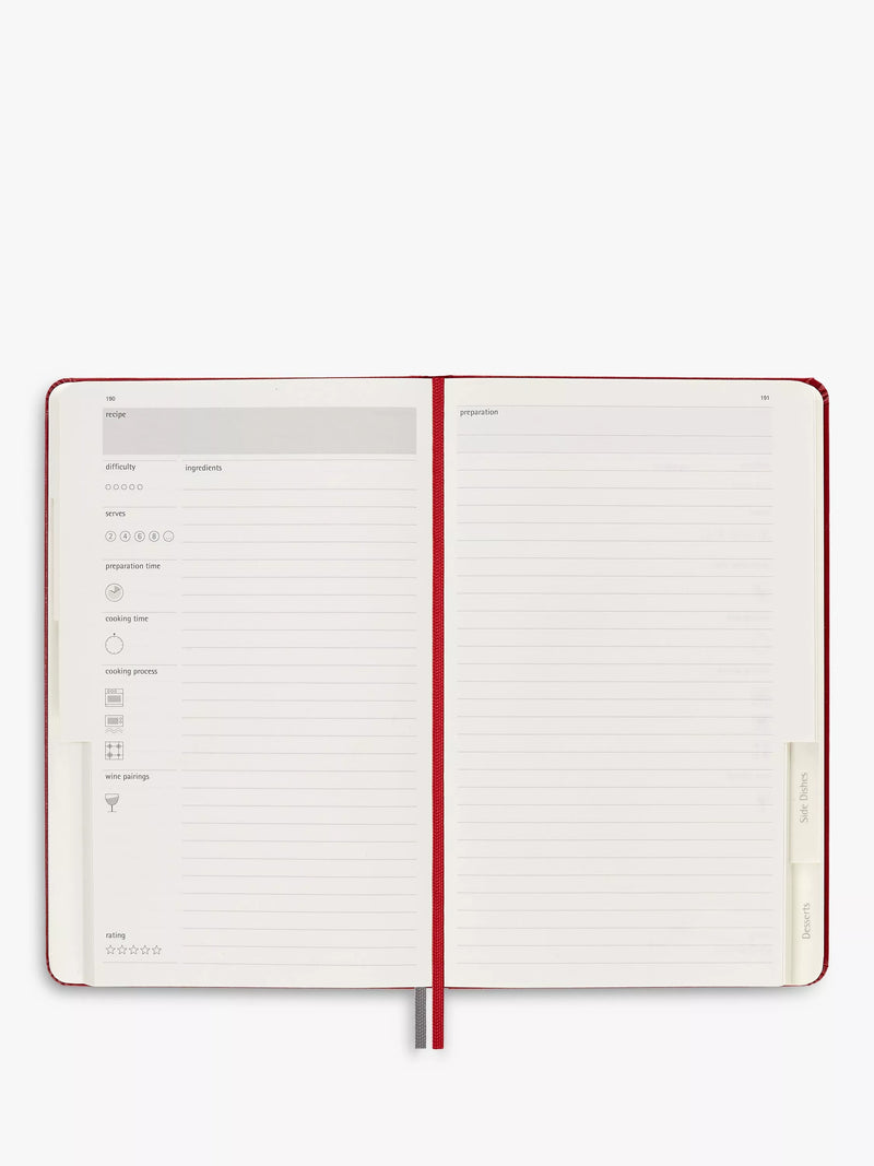 Moleskine Passion Recipe Journal with themed sections, imported from the UK