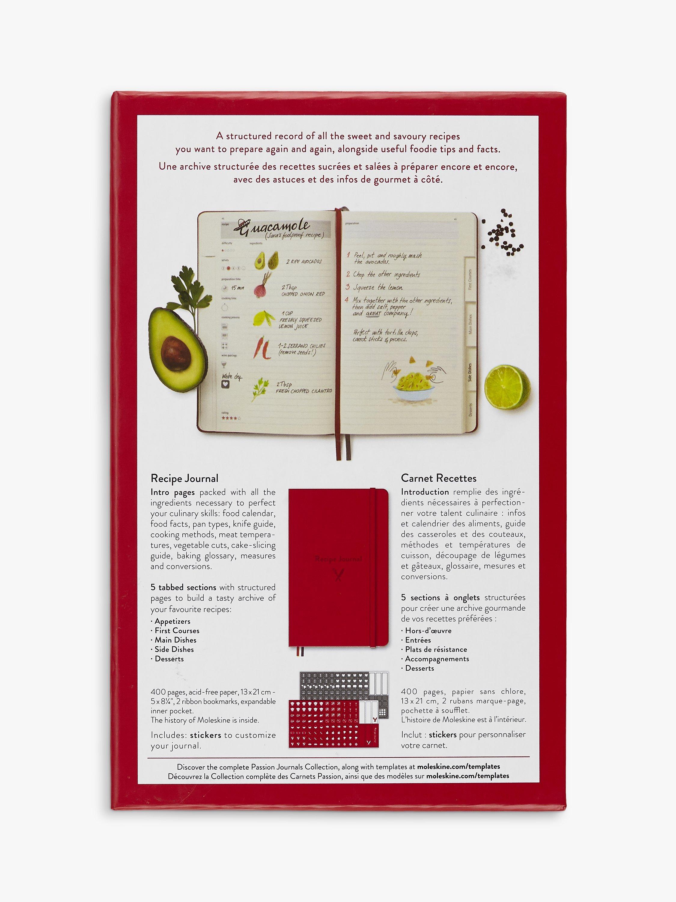 Moleskine Passion Recipe Journal with themed sections, imported from the UK