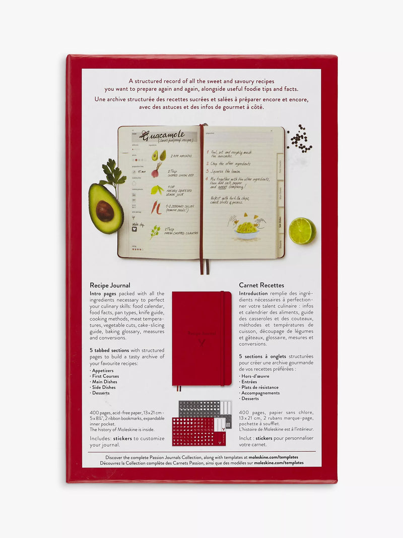 Moleskine Passion Recipe Journal with themed sections, imported from the UK
