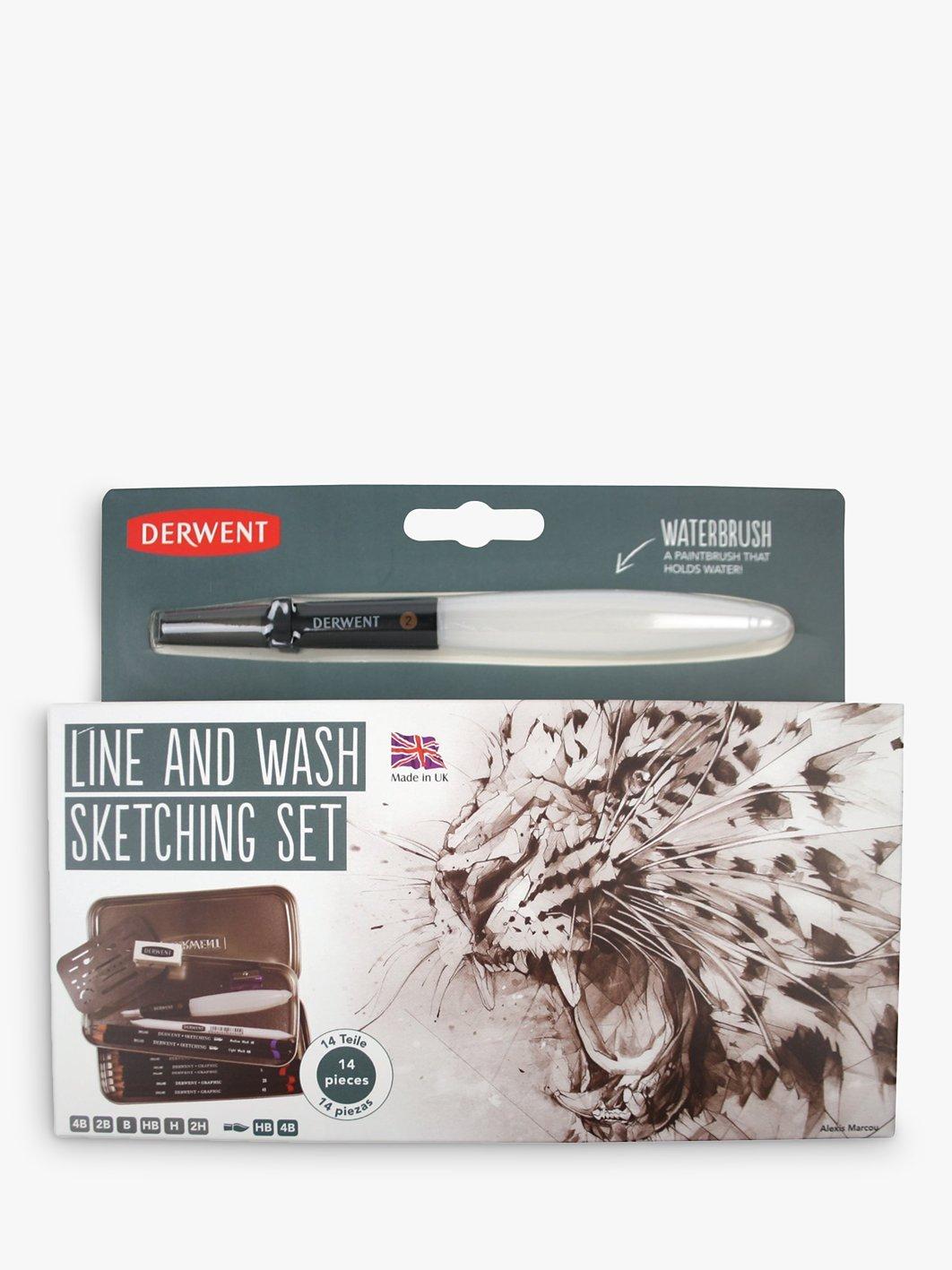 Line and Wash Sketching Set with Graphic Pencils, Waterbrush, and Accessories