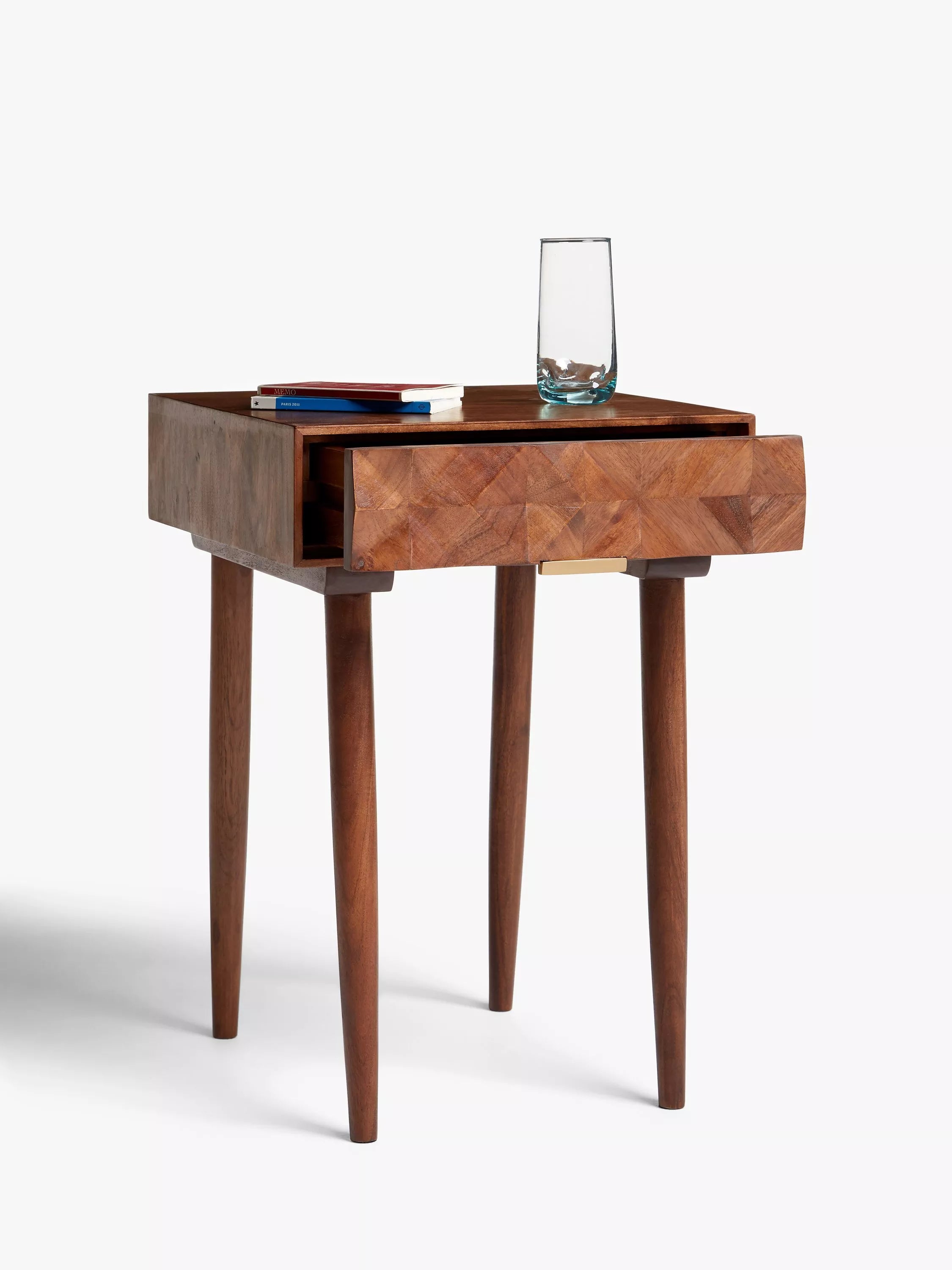Swoon Franklin brown side table with geometric design, imported from the UK