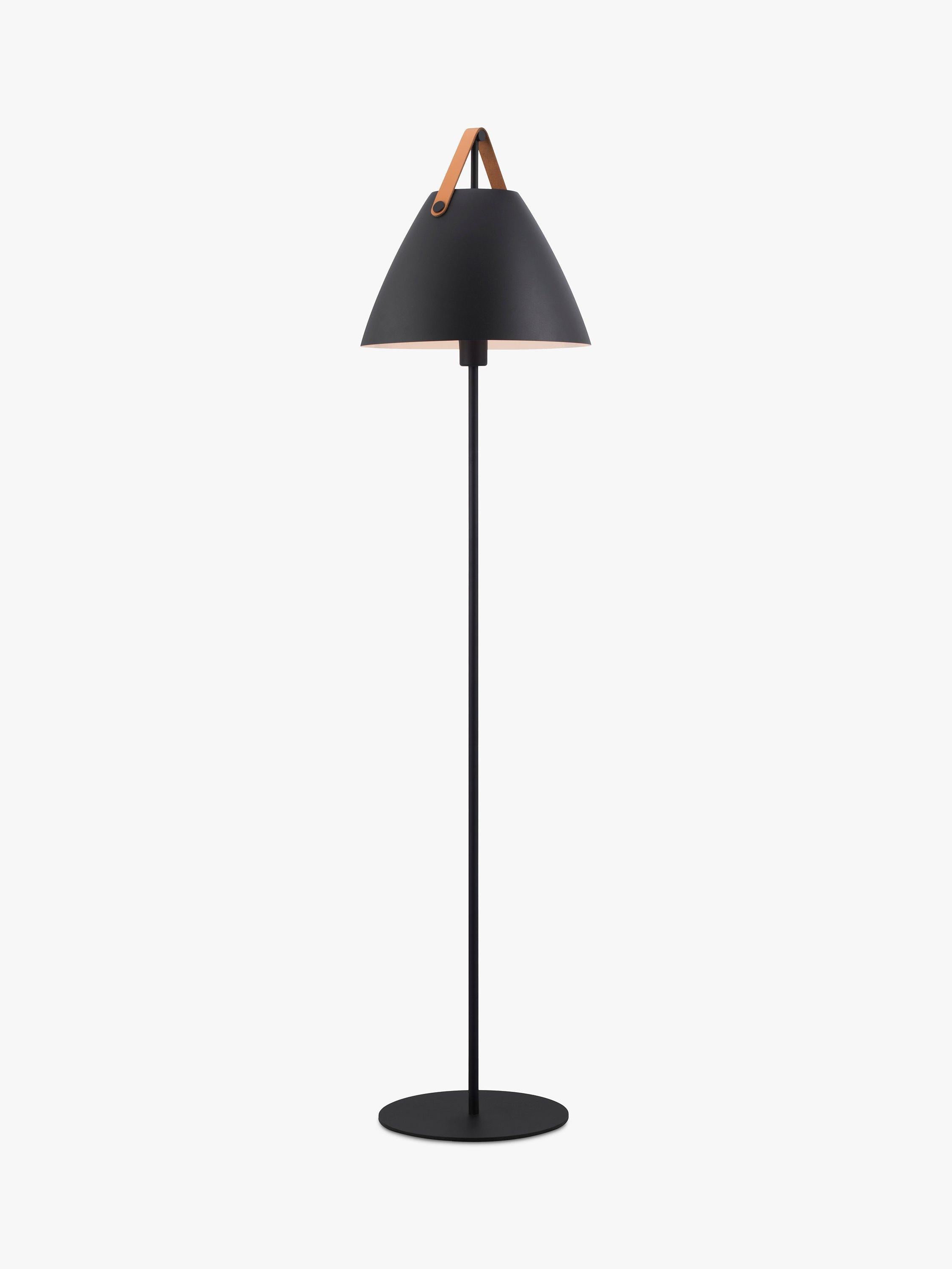 Nordlux Strap Floor Lamp metal shade leather handle, imported from the UK