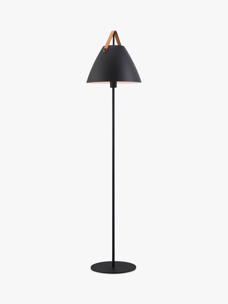 Nordlux Strap Floor Lamp metal shade leather handle, imported from the UK