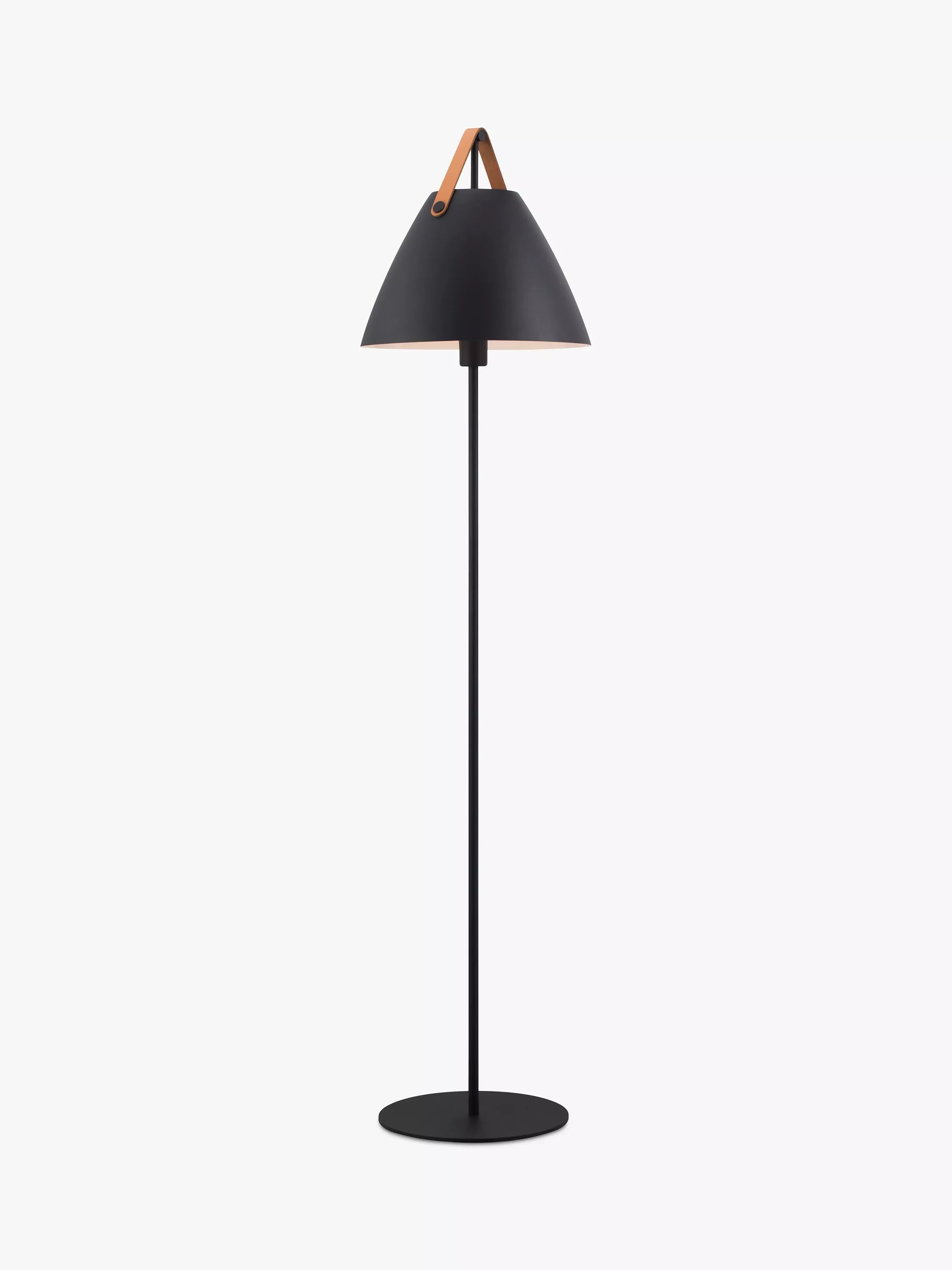 Nordlux Strap Floor Lamp metal shade leather handle, imported from the UK