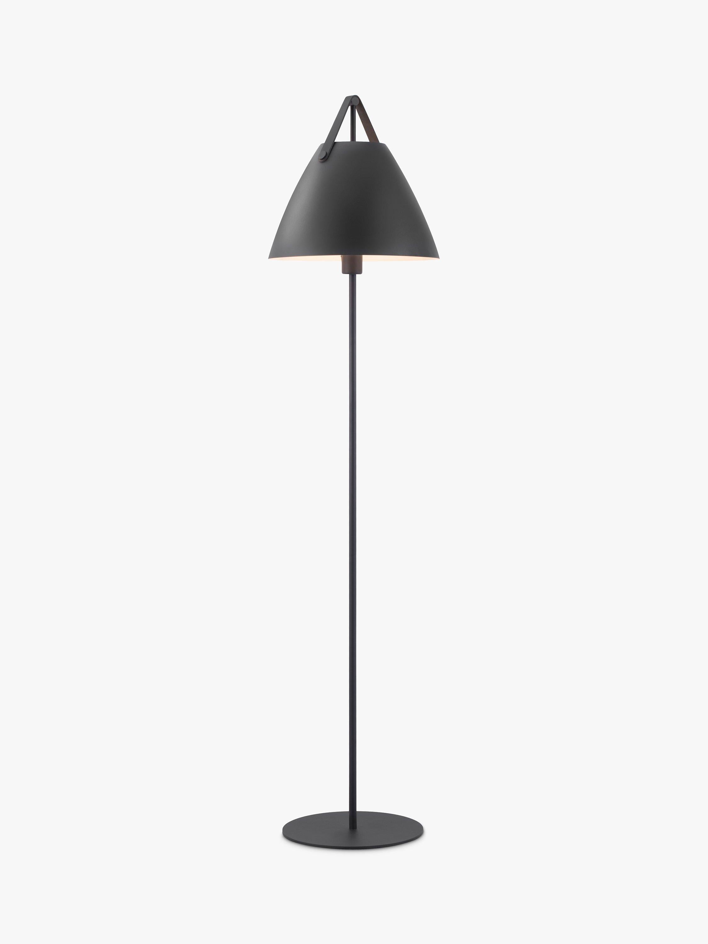 Nordlux Strap Floor Lamp metal shade leather handle, imported from the UK