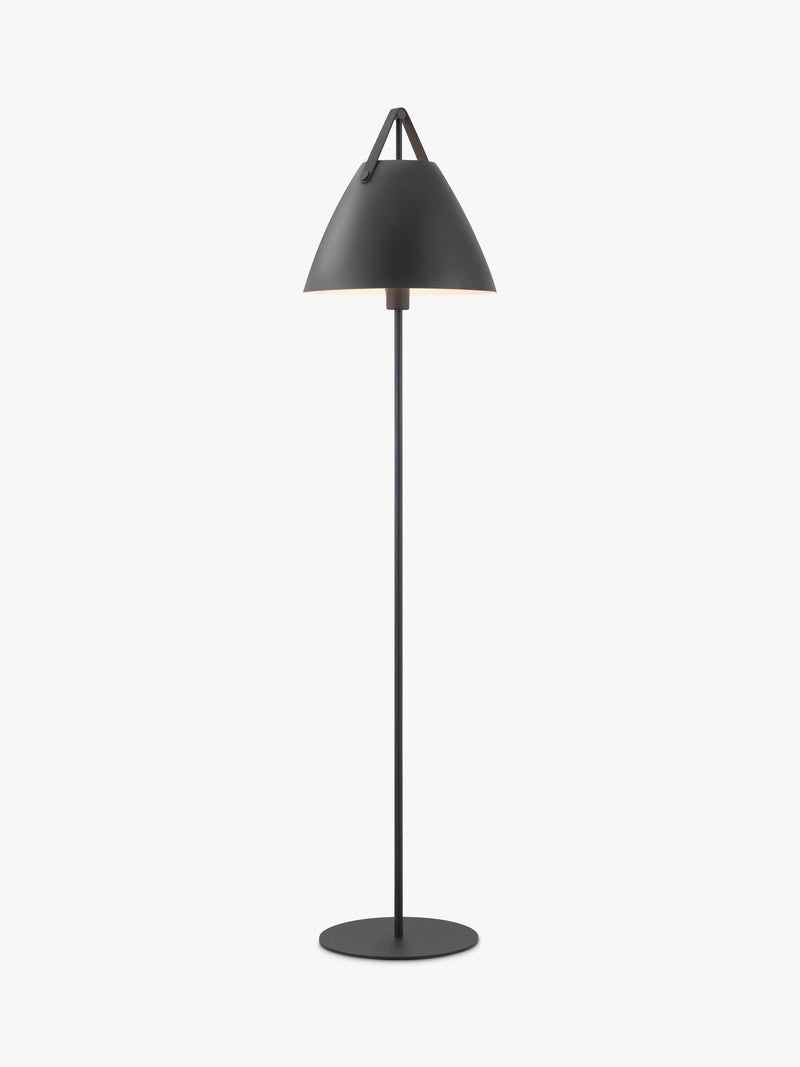 Nordlux Strap Floor Lamp metal shade leather handle, imported from the UK