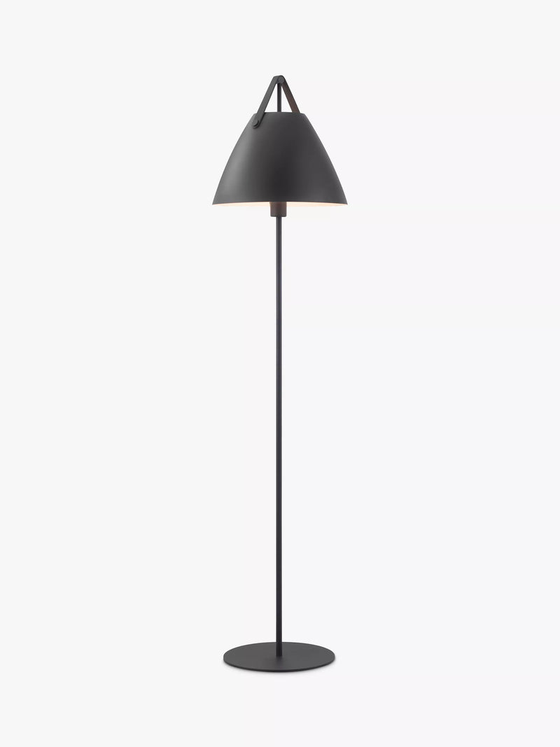 Nordlux Strap Floor Lamp metal shade leather handle, imported from the UK