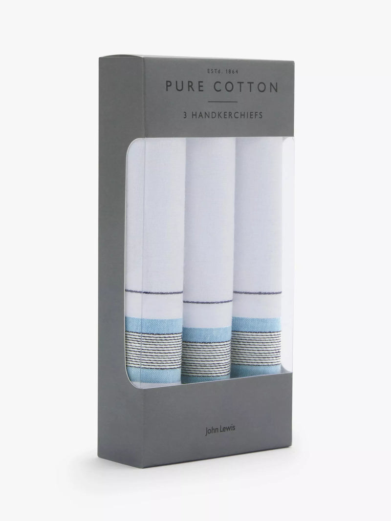 John Lewis check and stripe handkerchiefs pack of 3, imported from the UK
