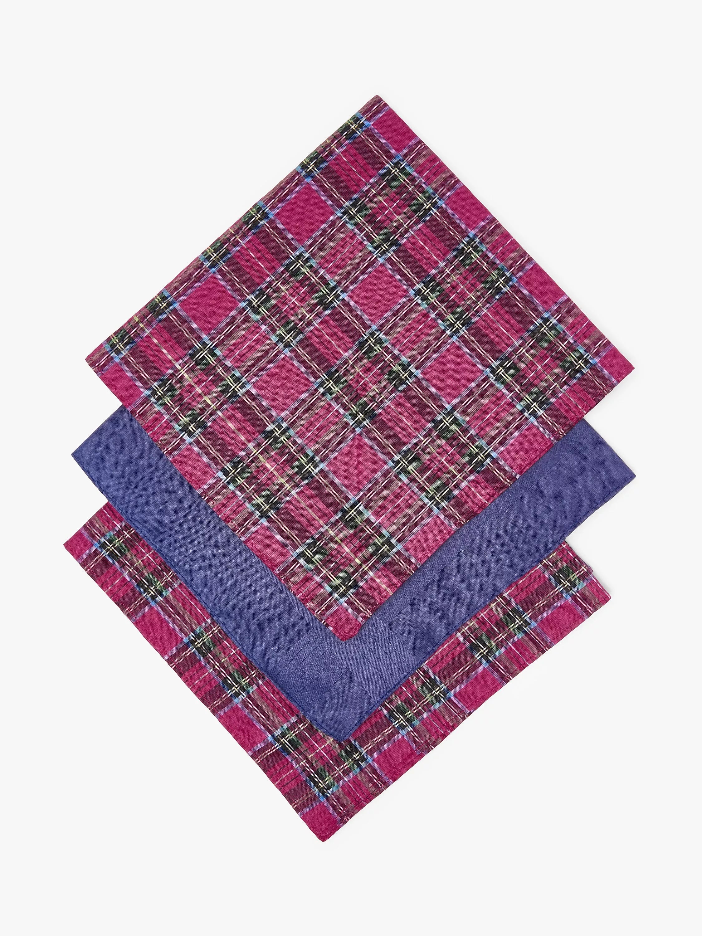 John Lewis tartan cotton handkerchiefs pack of 3 blue purple, UK version