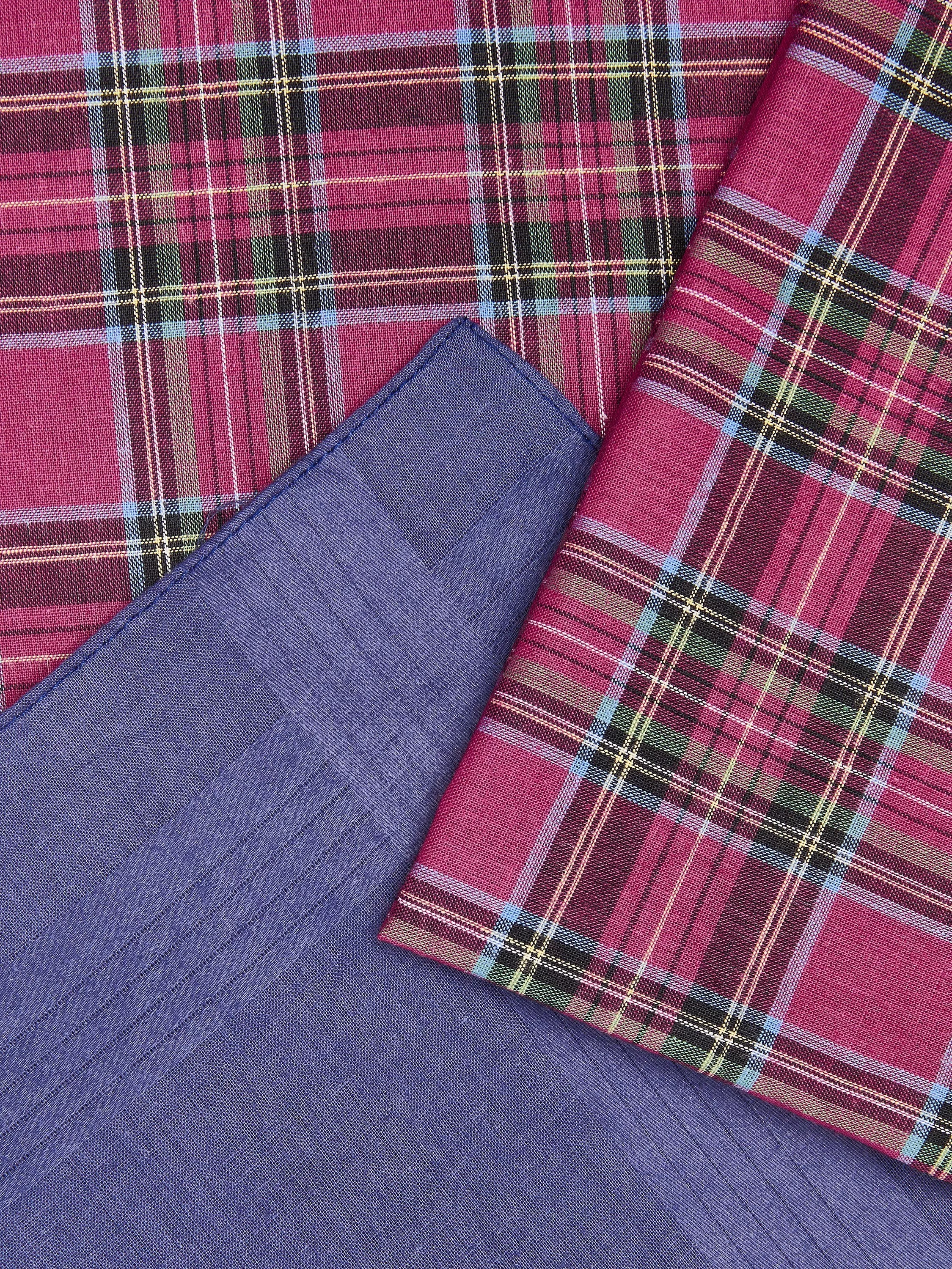 John Lewis tartan cotton handkerchiefs pack of 3 blue purple, UK version