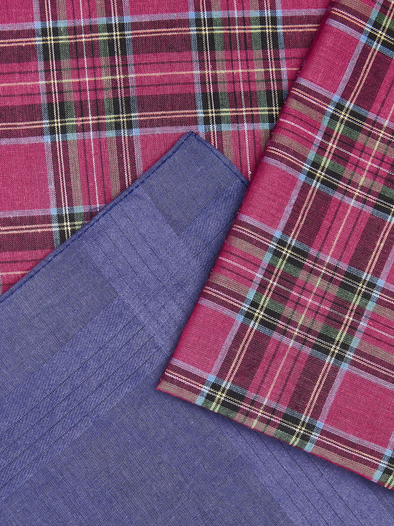John Lewis tartan cotton handkerchiefs pack of 3 blue purple, UK version