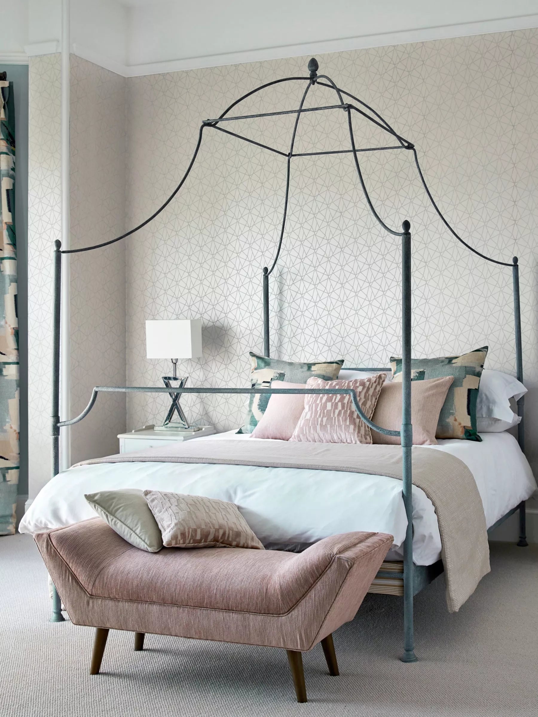 Harlequin Zola Shimmer wallpaper with geometric beaded design and metallic ground, UK version