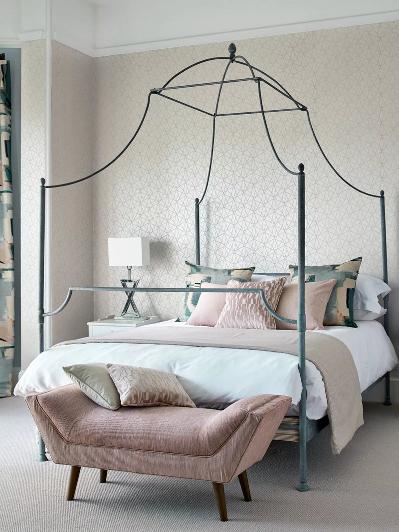 Harlequin Zola Shimmer wallpaper with geometric beaded design and metallic ground, UK version