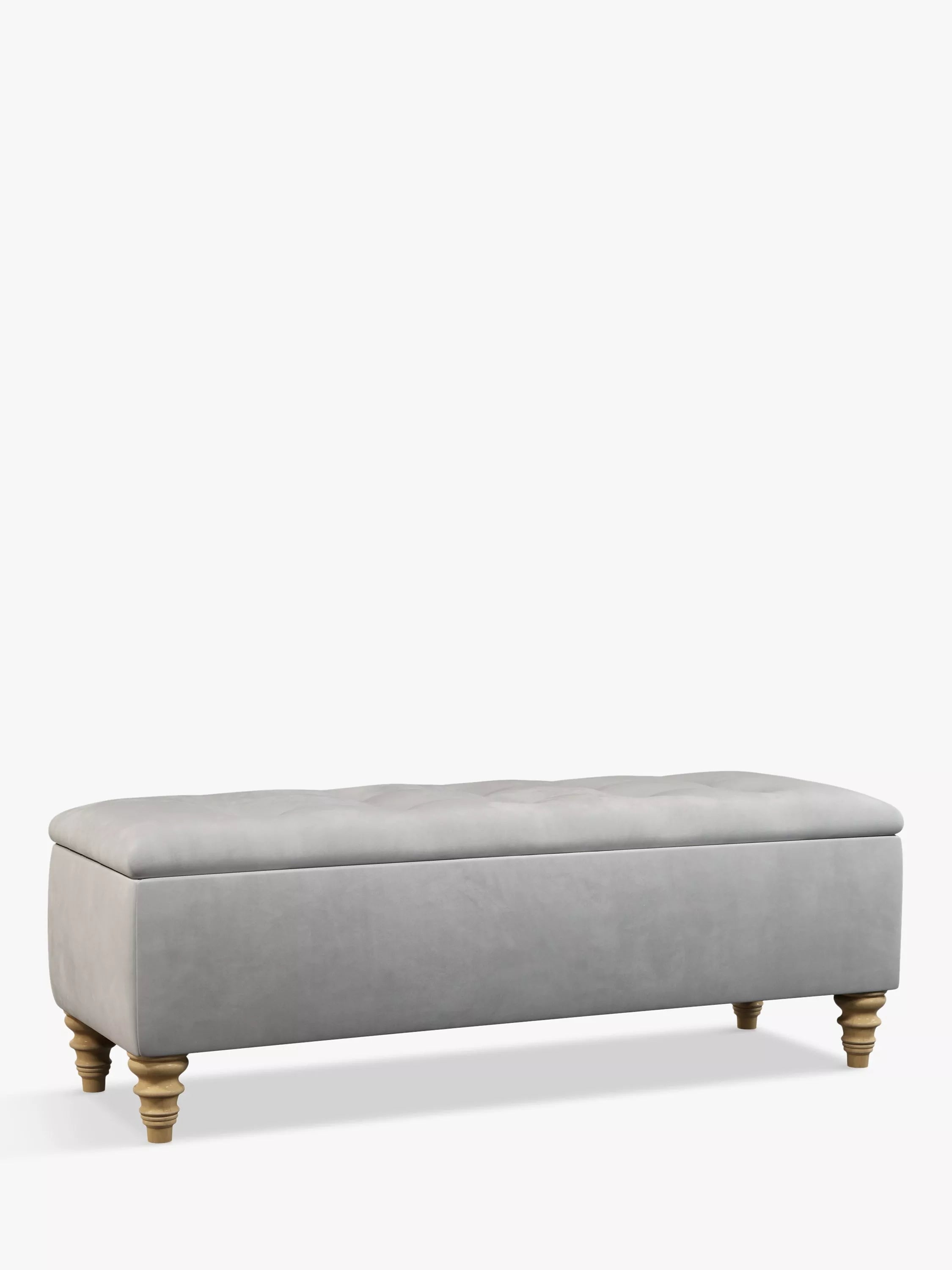John Lewis Rouen Upholstered Ottoman Storage Box, Deep Velvet Steel
