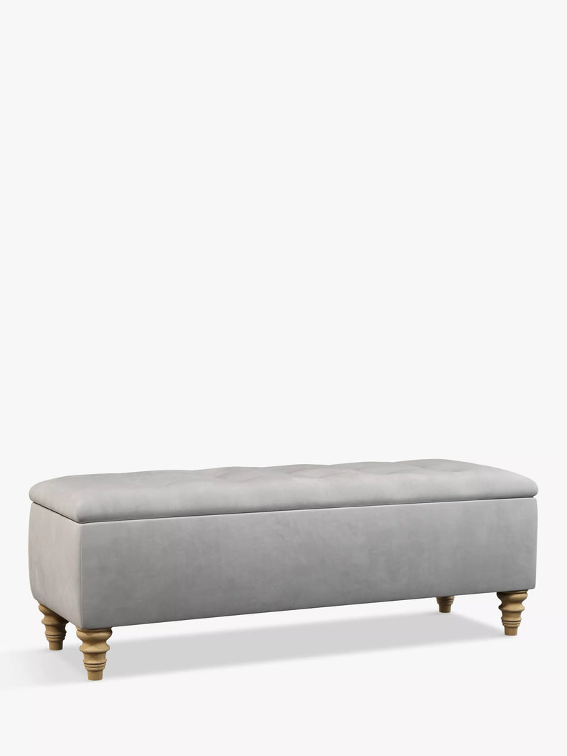 John Lewis Rouen Upholstered Ottoman Storage Box, Deep Velvet Steel
