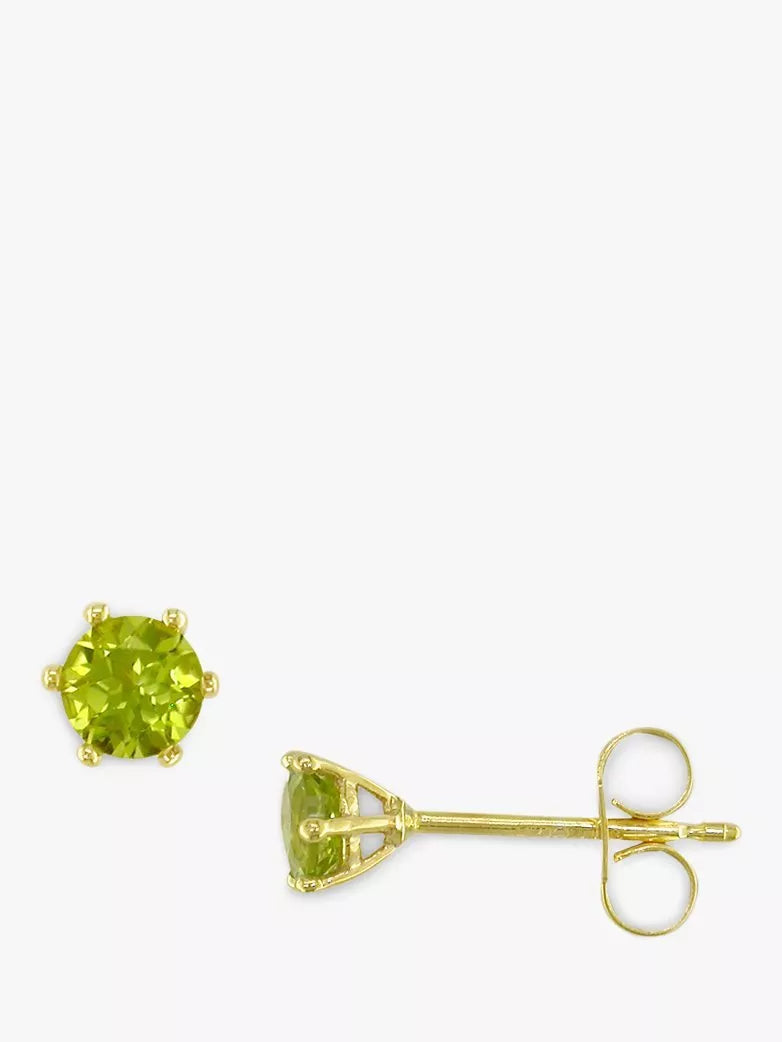E.W Adams 9ct gold peridot stud earrings 0.5cm, imported from the UK