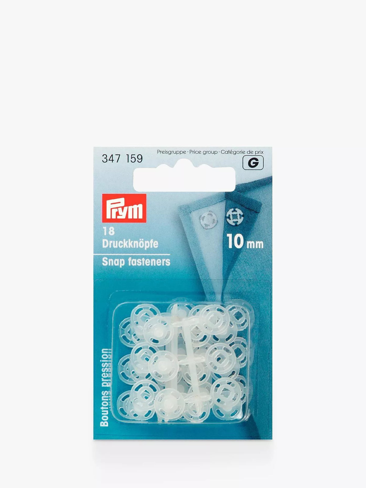 Prym sew-on snap fastenings 10mm pack of 18 (British brand)