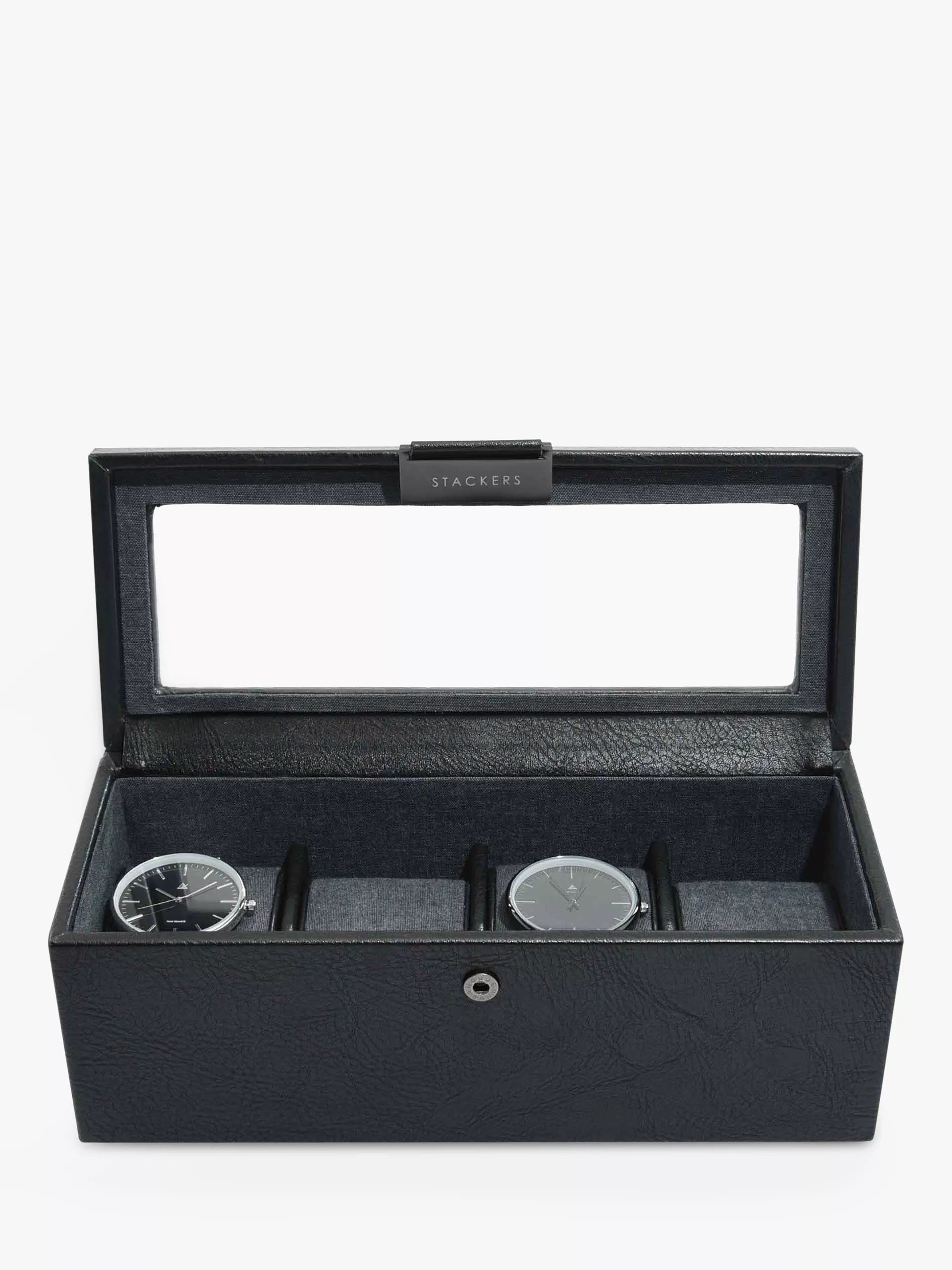 Stackers glass 4 watch box black, imported from the UK