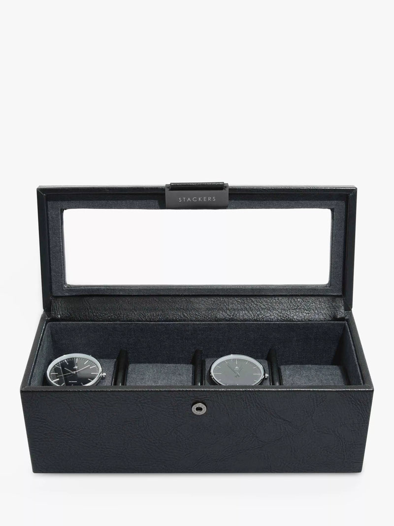 Stackers glass 4 watch box black, imported from the UK