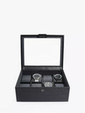 Glass watch box for eight watches with removable pads and glass panel (British brand)