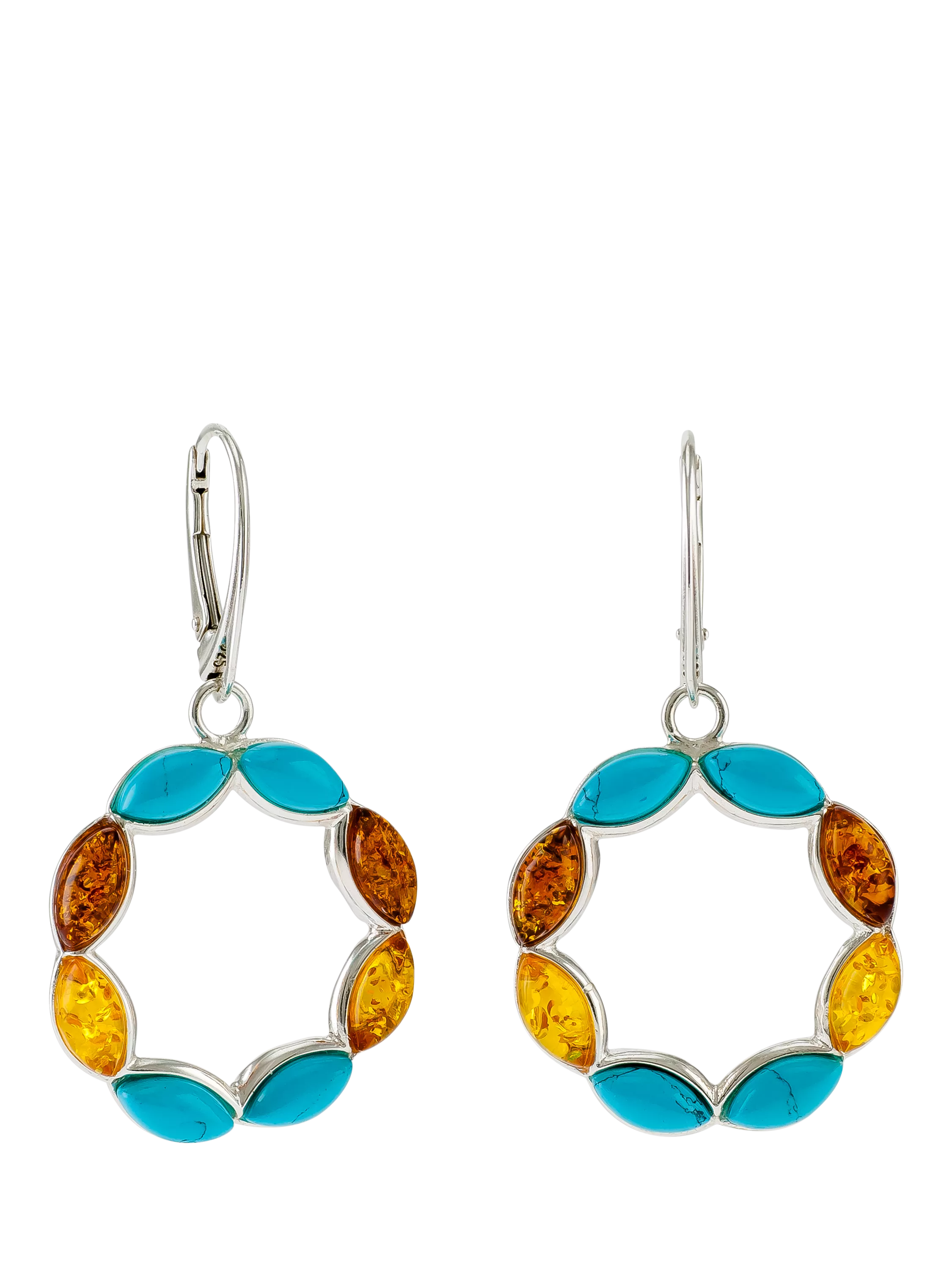Be-Jewelled turquoise amber circle drop earrings sterling silver - British product