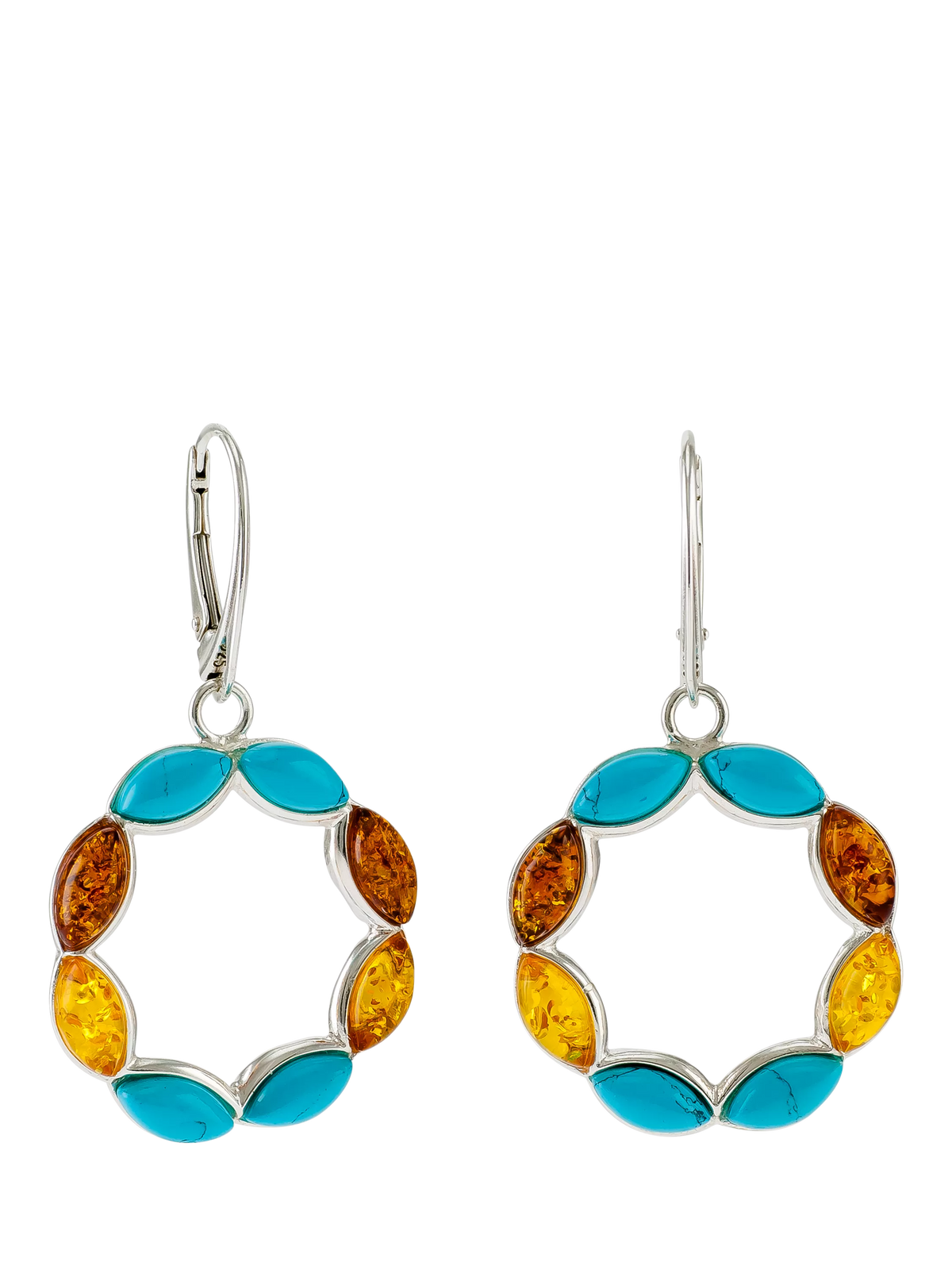 Be-Jewelled turquoise amber circle drop earrings sterling silver - British product