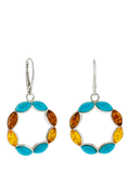 Be-Jewelled turquoise amber circle drop earrings sterling silver - British product