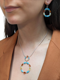 Be-Jewelled turquoise amber circle drop earrings sterling silver - British product