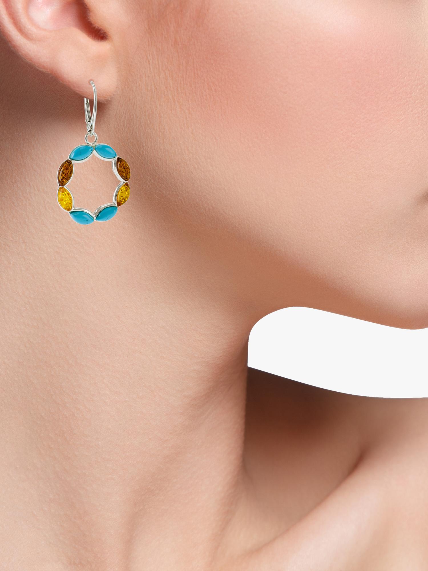 Be-Jewelled turquoise amber circle drop earrings sterling silver - British product