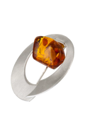 Be-Jewelled brushed Baltic amber round brooch silver cognac, UK version